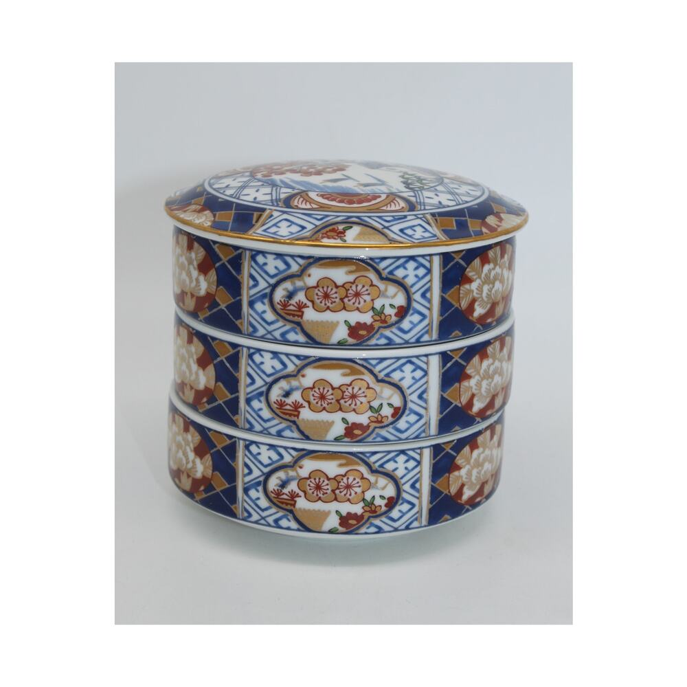 Vtg Otagiri Imari Japan Porcelain 3 Tier Stacking Bowls & Lid *In Original Box* - Picture 3 of 12